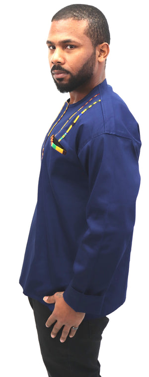 Long Sleeved Polo Style Shirt w/ Woven Kente - 001