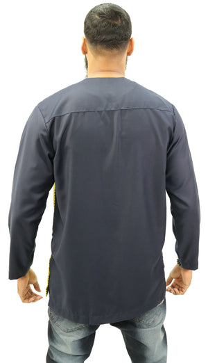 Long Sleeved Polo Style Shirt w/ African Print - 005