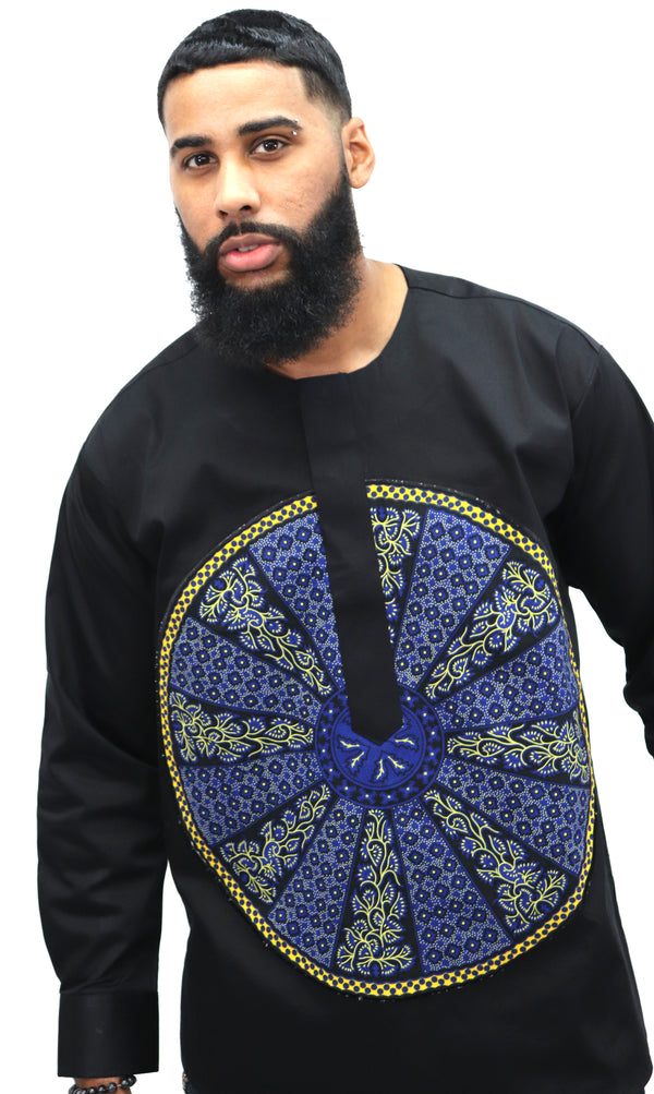 Long Sleeved Polo Style Shirt w/ African Print 004