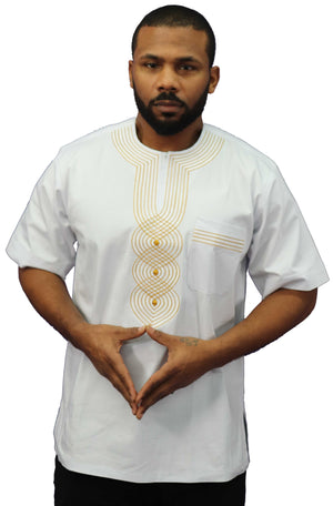 African Embroidery Short Sleeve Dashiki (Gold Thread) - 002