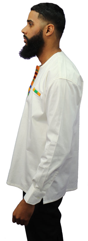 Long Sleeved Polo Style Shirt w/ Woven Kente - 002