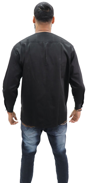 Long Sleeved Polo Style Shirt w/ Woven Kente