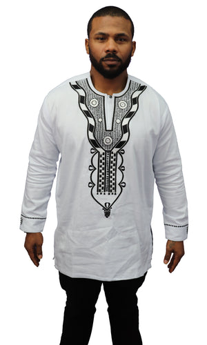 African Embroidery Long Sleeve Dashiki (Black Thread) - 001