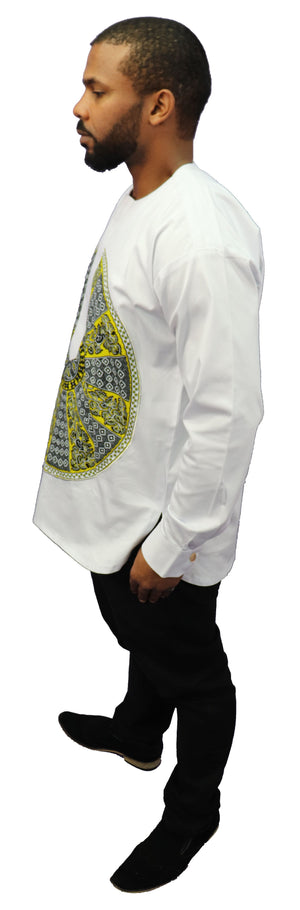 Long Sleeved Polo Style Shirt w/ African Print - 03